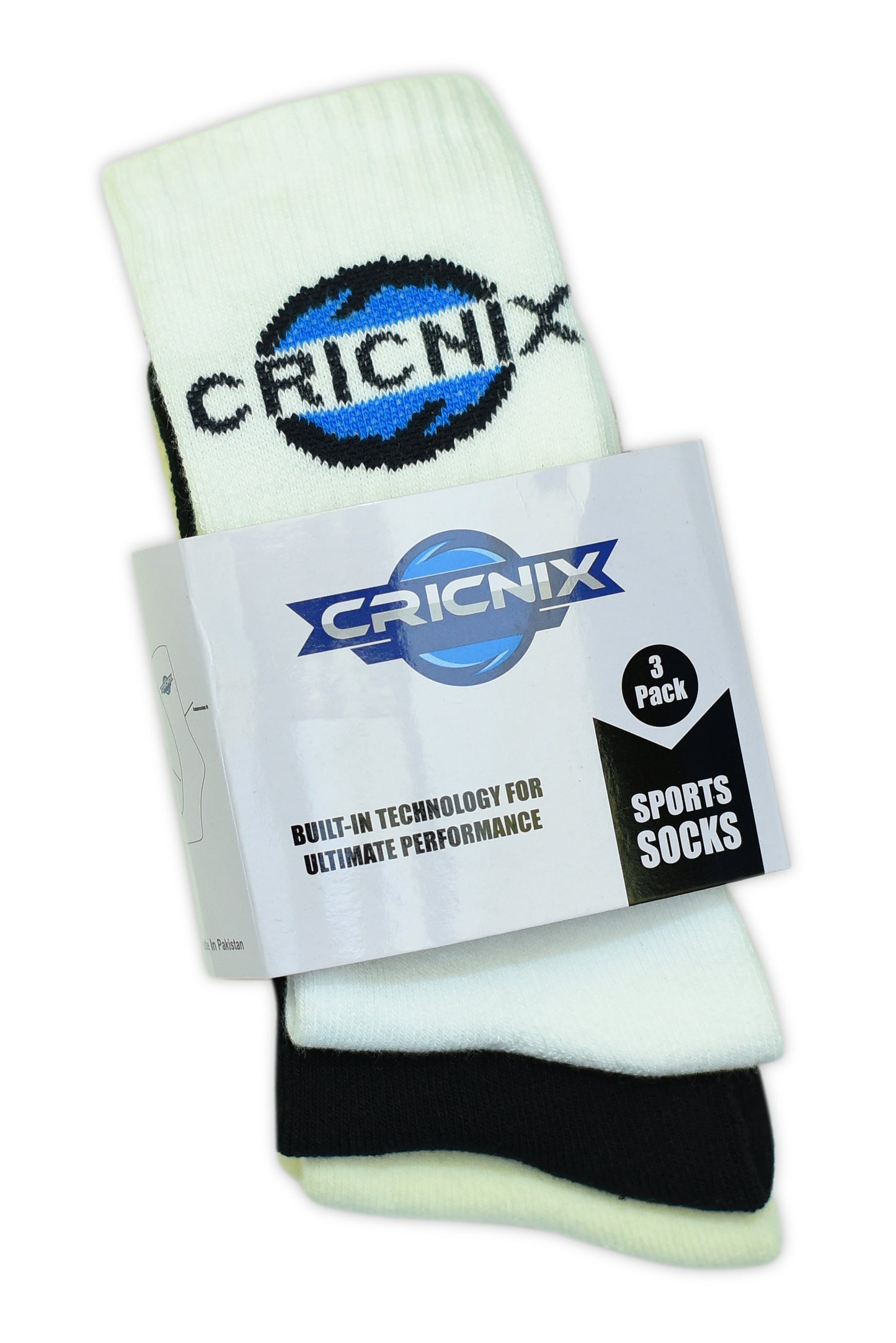 Cricnix Classic Cricket Socks For Men 3 Pairs (Black, Off White, White)