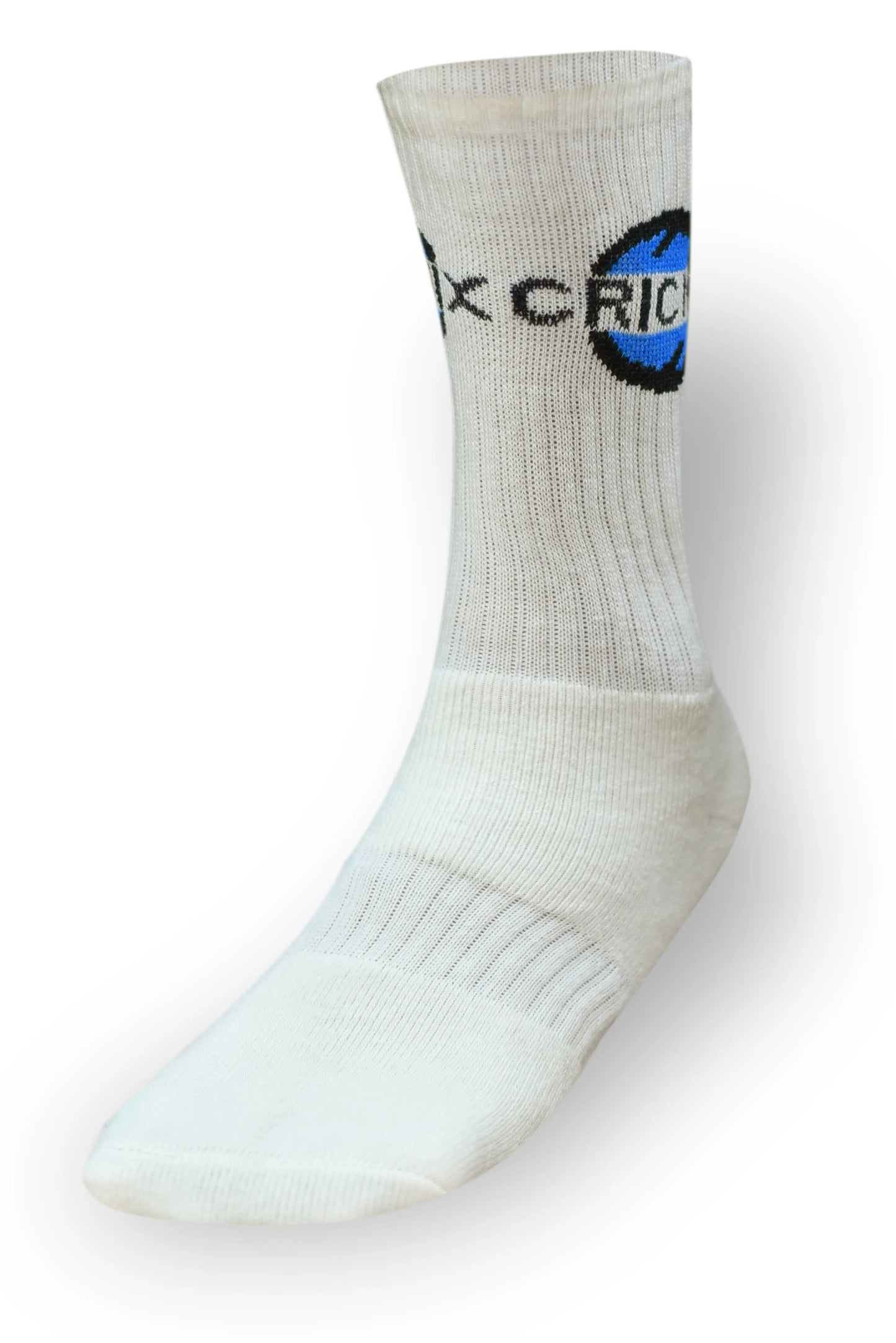 Cricnix sports socks in white color with Cricnix branding on it with white background.