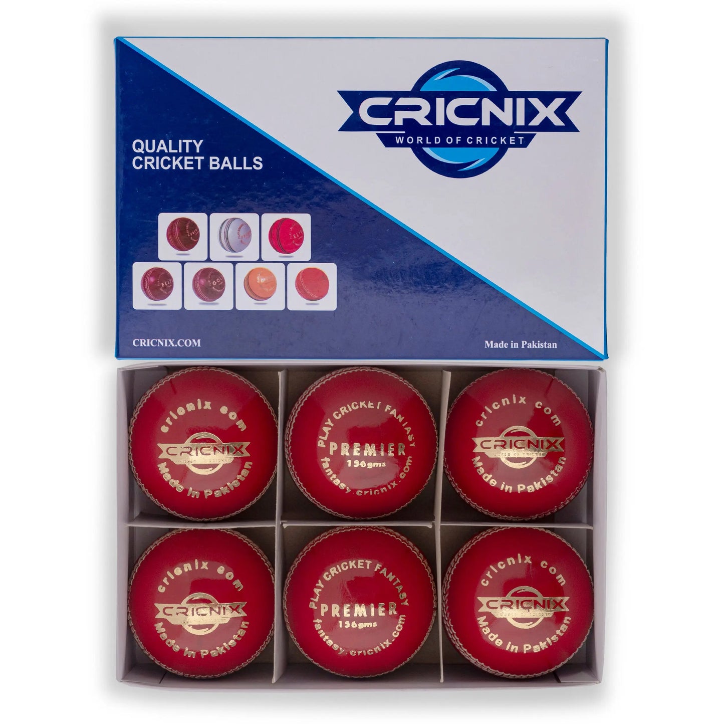Cricnix Premier Cricket Red Leather Ball 156g (1-Pack/3-Pack/6-Pack) Cricnix