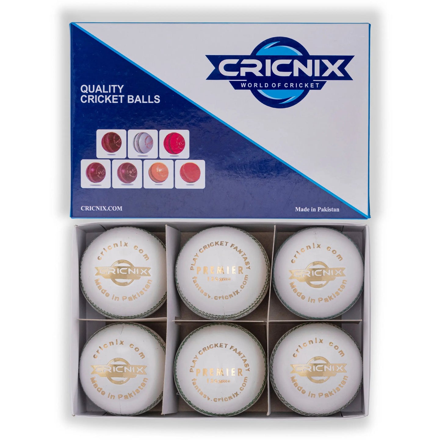 Cricnix Premier Cricket White Leather Ball 156g (1-Pack/3-Pack/6-Pack) Cricnix