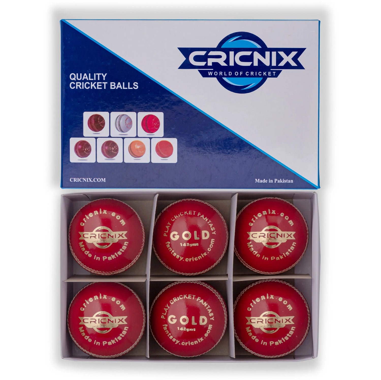Cricnix pack of six premium red leather ball, designed for professional play and long-lasting performance.