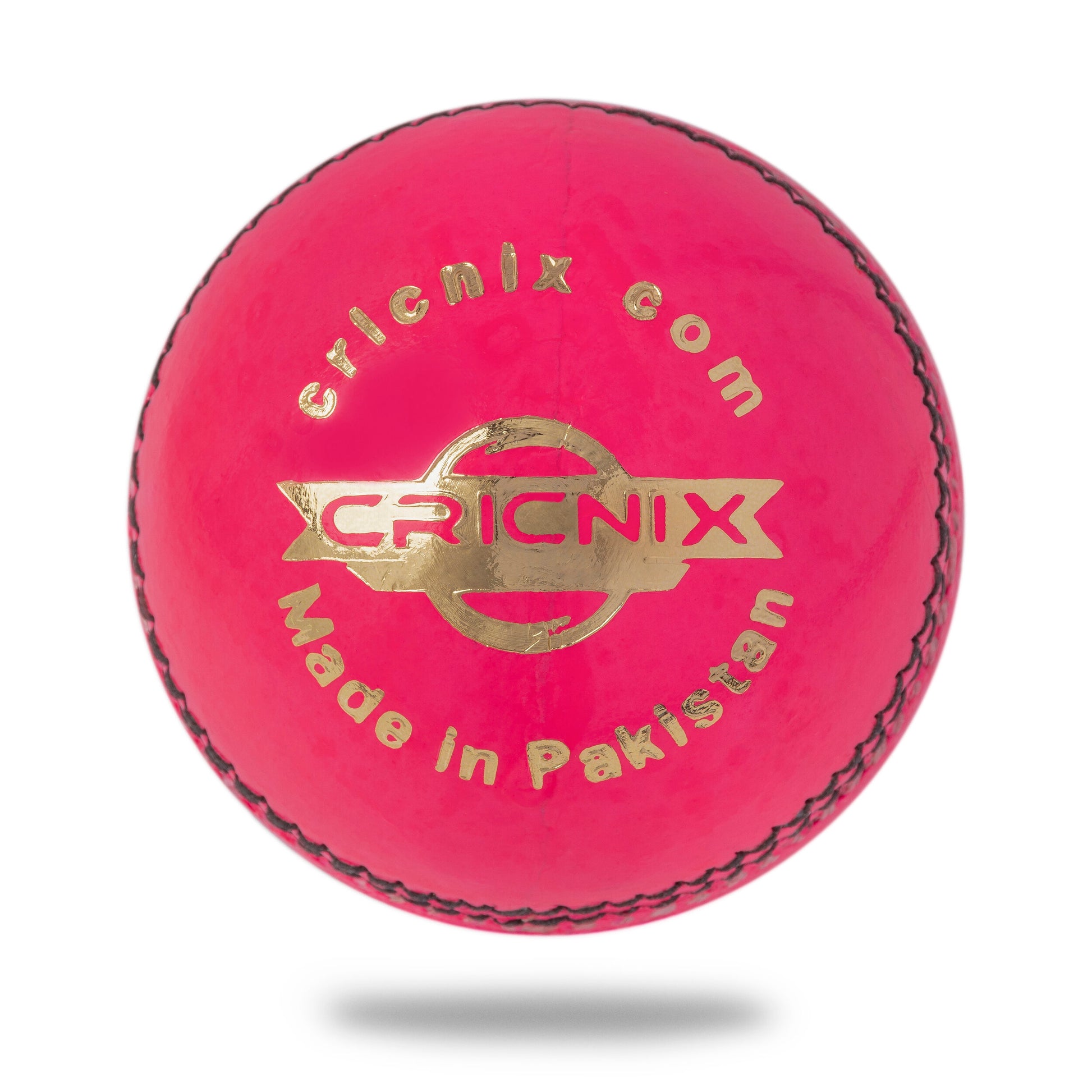 Front view of the Cricnix Leather Ball showcasing the gold "Cricnix" logo and branding for a premium, professional look.
