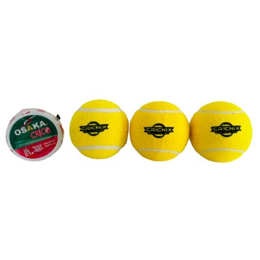 A yellow Cricnix tennis ball pack of 3 with tape with the brand visible, designed for street cricket.