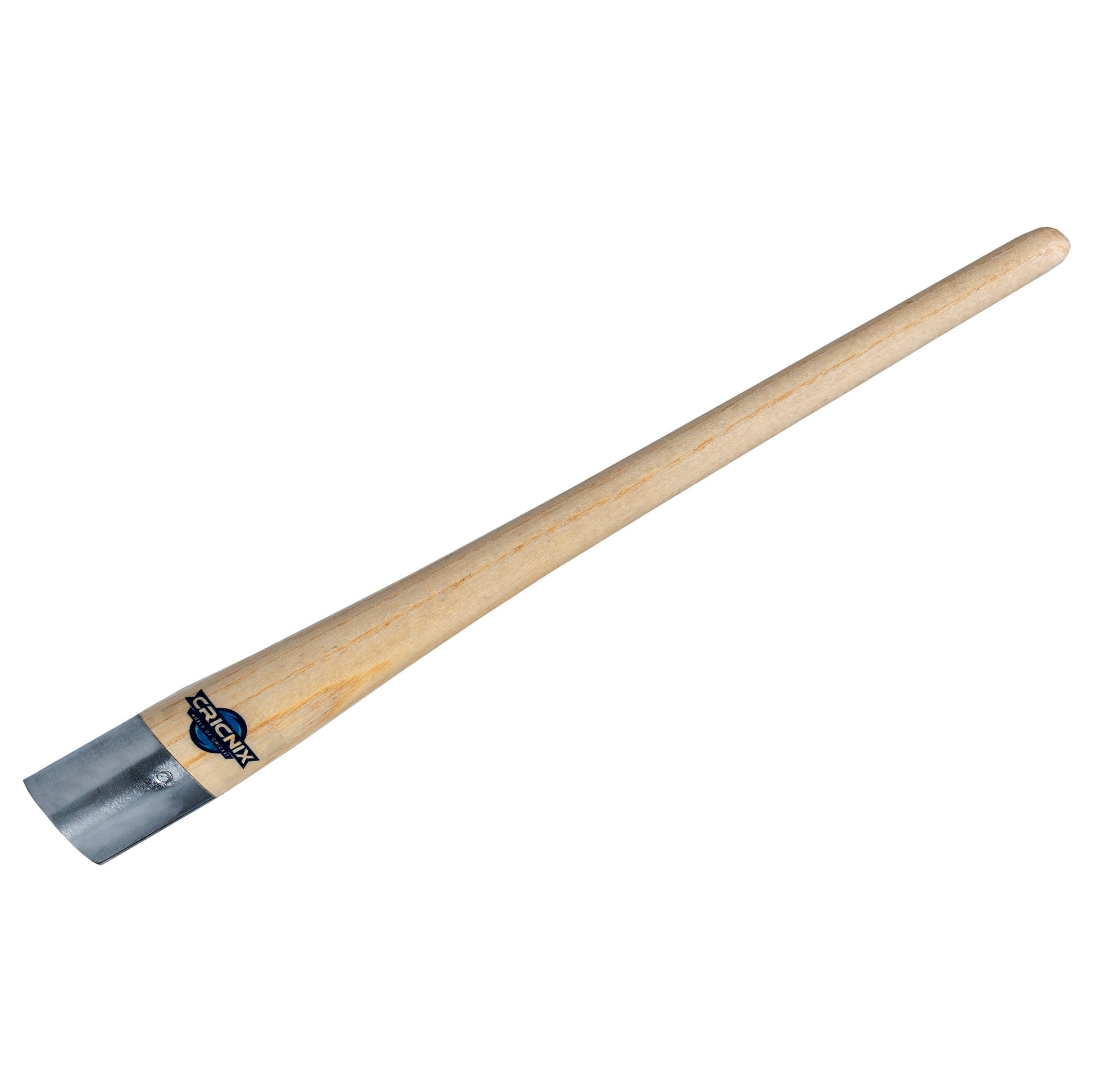 Cricnix cricket bat grip cone featuring a sturdy wooden handle and durable metal ferrule, displayed on a white background.