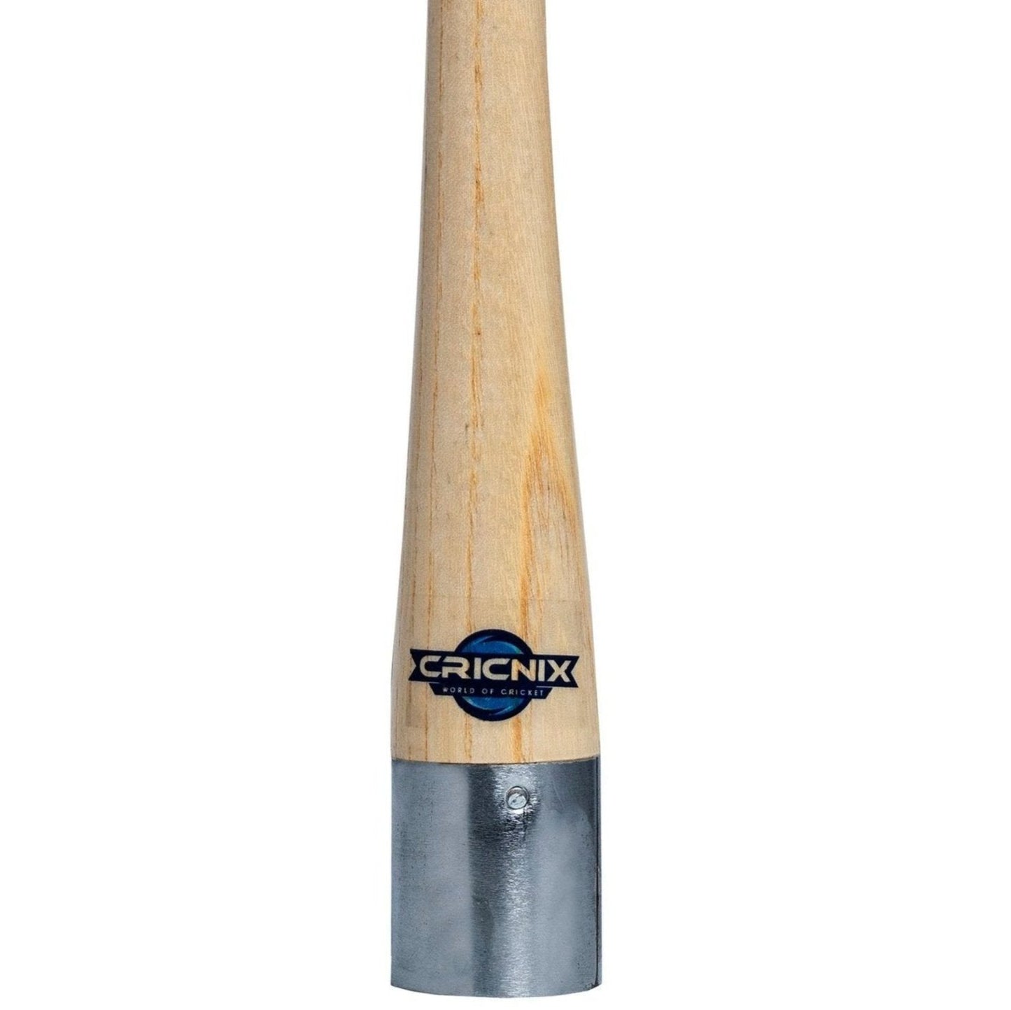Cricnix cricket bat grip cone featuring a sturdy wooden handle and durable metal ferrule, displayed on a white background.
