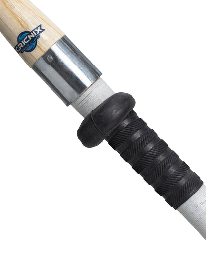 Cricnix cricket bat grip cone featuring a sturdy wooden handle and durable metal ferrule, displayed on a white background.