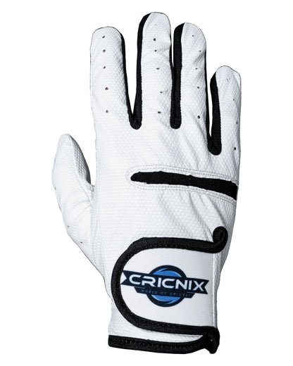Cricnix Classic Tapeball Cricket Batting Gloves back side in white color with the brand logo visible.
