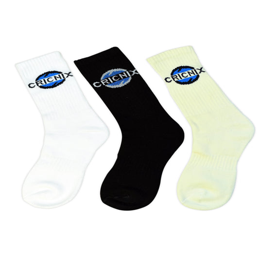 Cricnix Classic Cricket Socks  For Men | Cricket Socks | Football Socks | Running Socks | Cricket Lover Gifts | Sports Socks  3 Pair (White, Black, Off White) 2 Sizes (Adult/Youth)