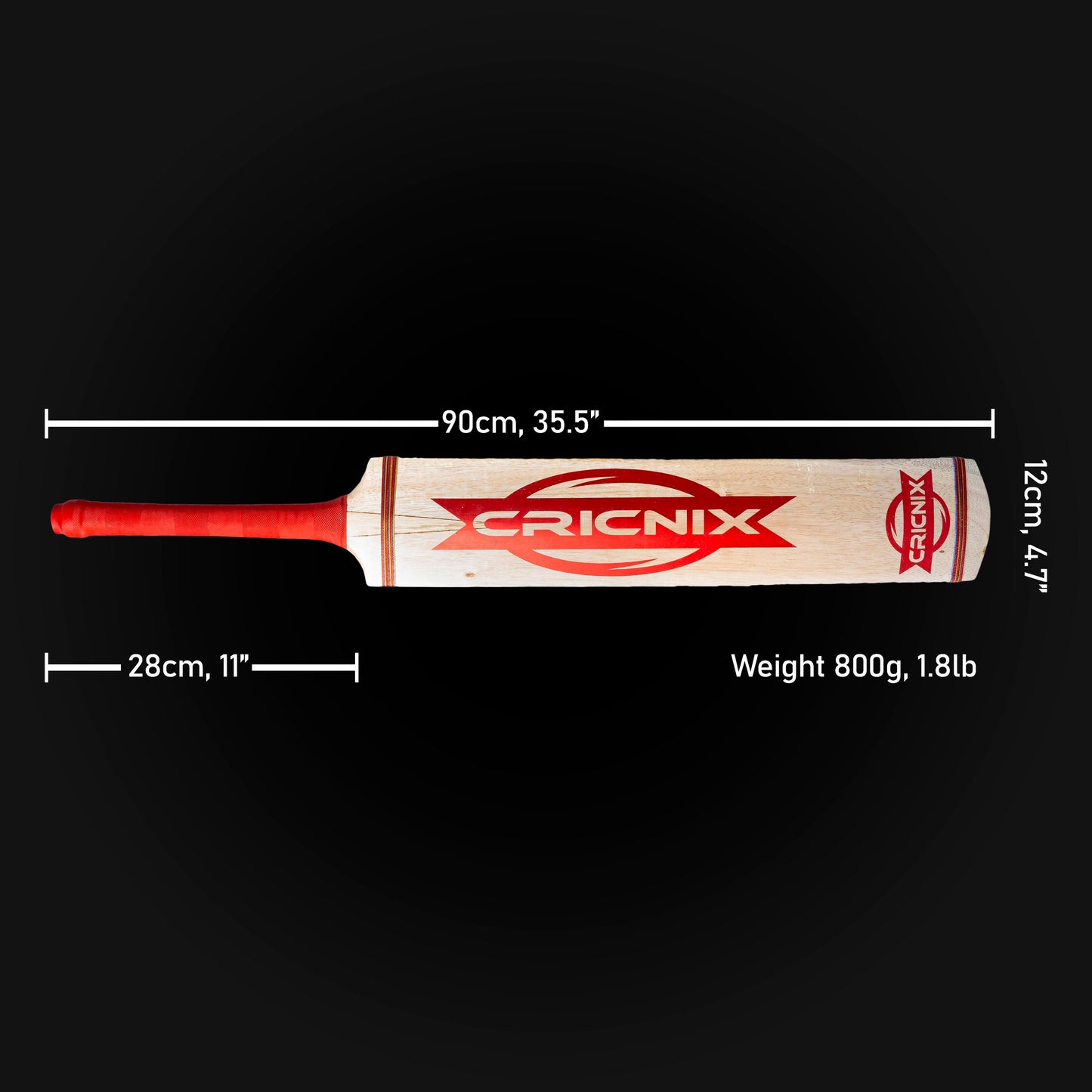 Cricnix Classic Tape Ball Cricket Bat Coconut Willow (Red)