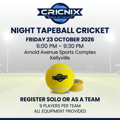 Cricnix branded night tapeball cricket event graphic