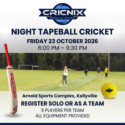 Cricnix event graphic with yellow Cricnix tennis ball on the right