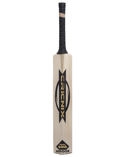 Cricnix indoor cricket bat featuring a sleek black handle and bold black logo, showcased upright on a white background to display its sturdy build.