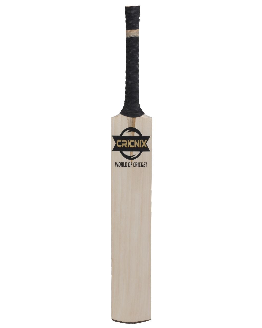 Cricnix indoor cricket bat featuring a sleek black handle and bold black logo, showcased upright on a white background to display its sturdy build.