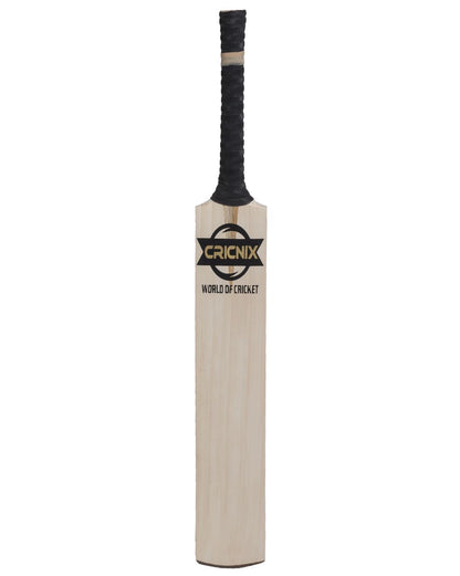Cricnix indoor cricket bat featuring a sleek black handle and bold black logo, showcased upright on a white background to display its sturdy build.