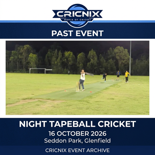 Cricnix past event: Night Tapeball Cricket, 16 October 2026, Seddon Park, Glenfield.