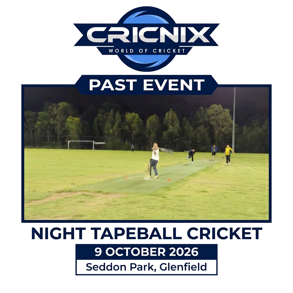 Cricnix past event: Night Tapeball Cricket at Seddon Park, Glenfield, 9 October 2026.