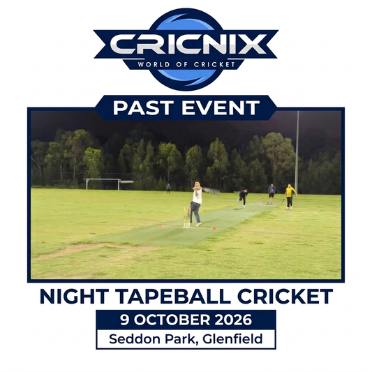 Cricnix past event: Night Tapeball Cricket at Seddon Park, Glenfield, 9 October 2026.