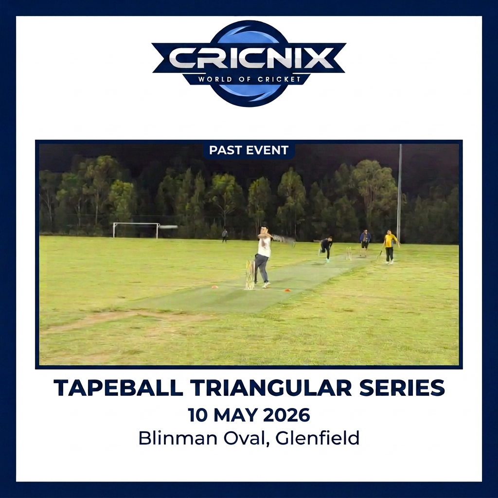 Cricnix past event: Tapeball Triangular Series, 10 May 2026, Blinman Oval, Glenfield.
